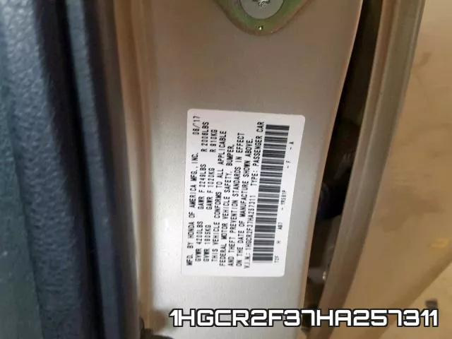 1HGCR2F37HA257311 фото 2