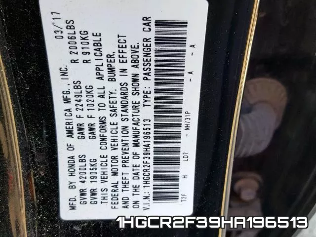 1HGCR2F39HA196513 фото 2
