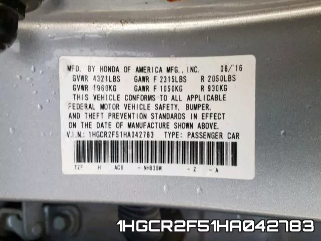 1HGCR2F51HA042783 фото 2