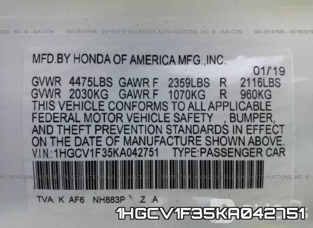 1HGCV1F35KA042751 фото 10