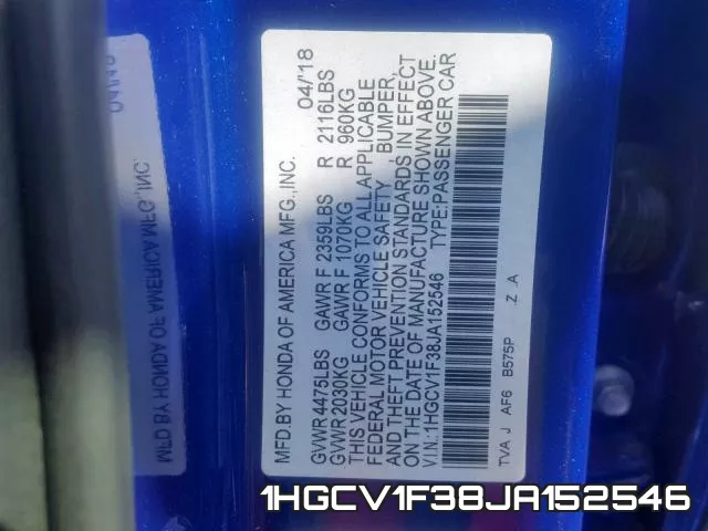 1HGCV1F38JA152546 фото 2