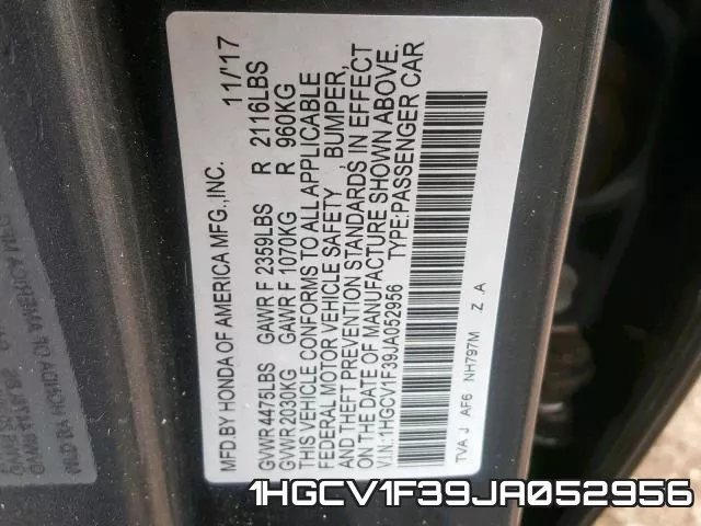 1HGCV1F39JA052956 фото 2