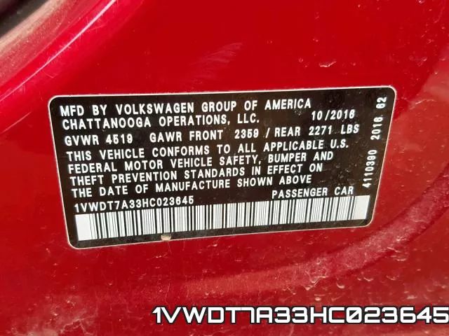 1VWDT7A33HC023645 фото 2