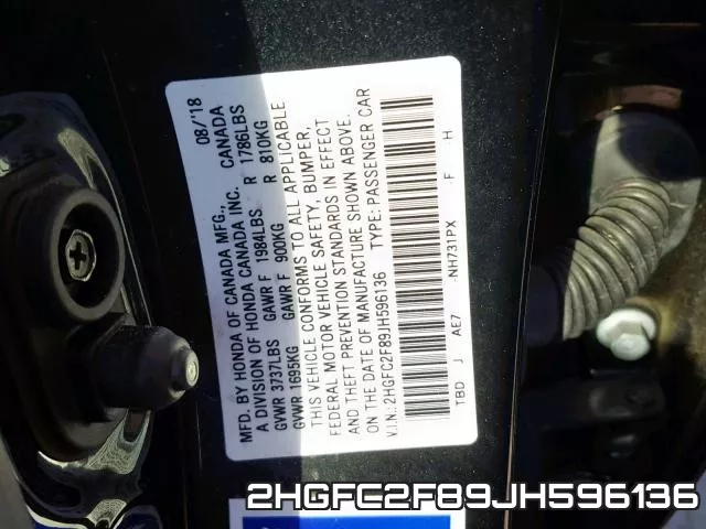 2HGFC2F89JH596136 фото 2