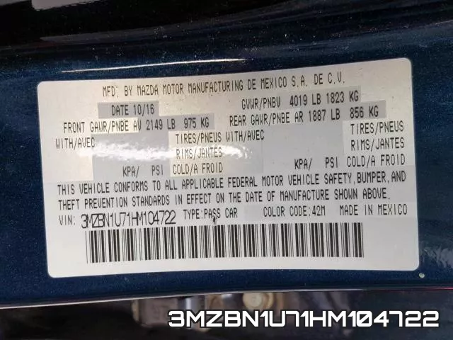 3MZBN1U71HM104722 фото 2