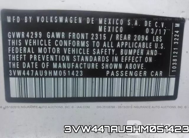 3VW447AU9HM051423 фото 10