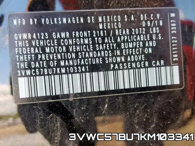 3VWC57BU7KM103341 фото 2