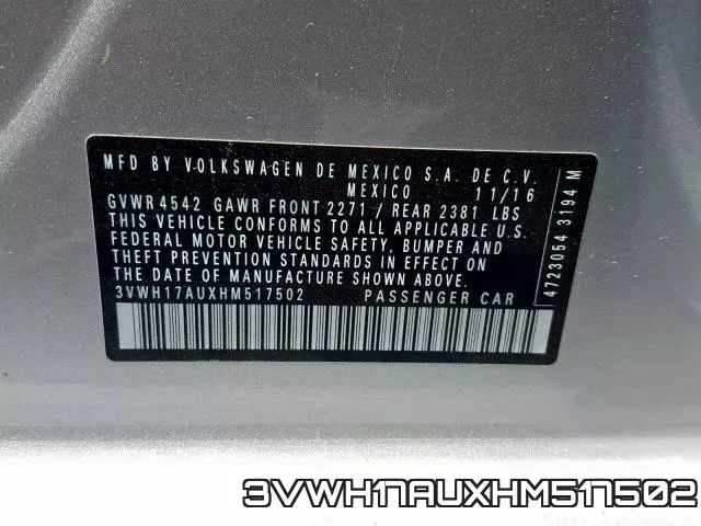 3VWH17AUXHM517502 фото 2
