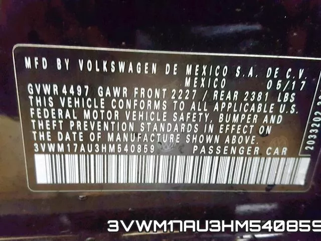 3VWM17AU3HM540859 фото 2