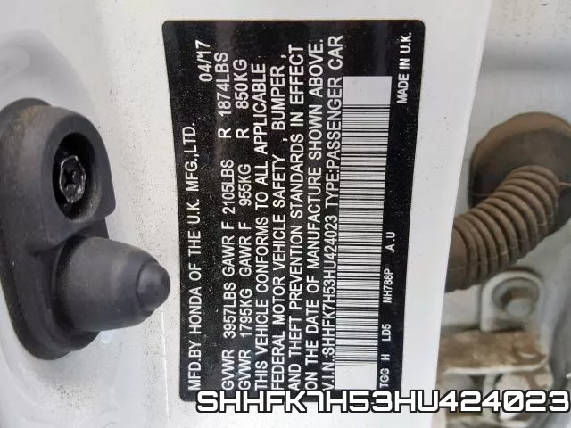 SHHFK7H53HU424023 фото 2