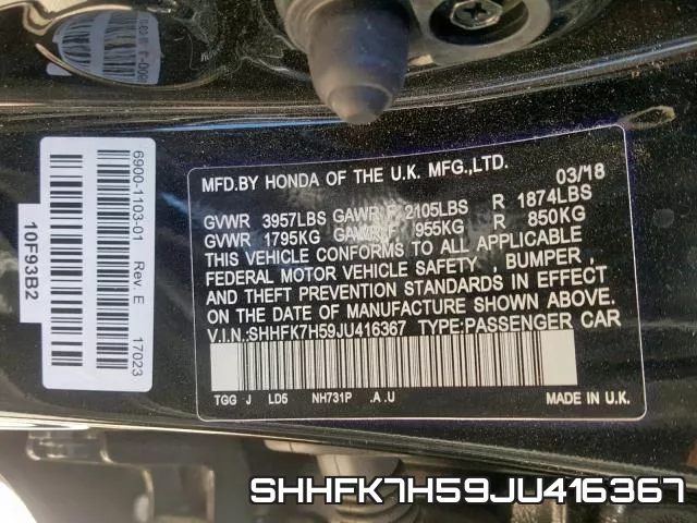 SHHFK7H59JU416367 фото 2