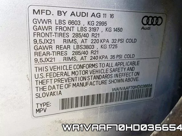 WA1VAAF70HD036654 фото 2