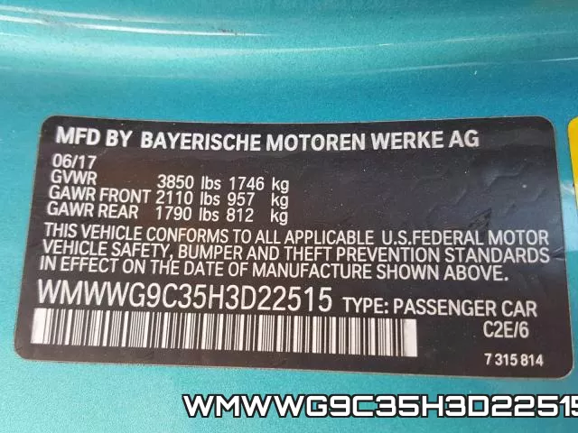 WMWWG9C35H3D22515 фото 2