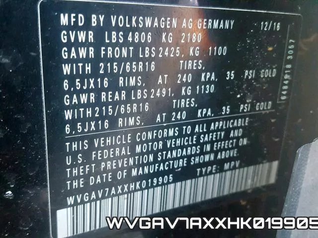 WVGAV7AXXHK019905 фото 2