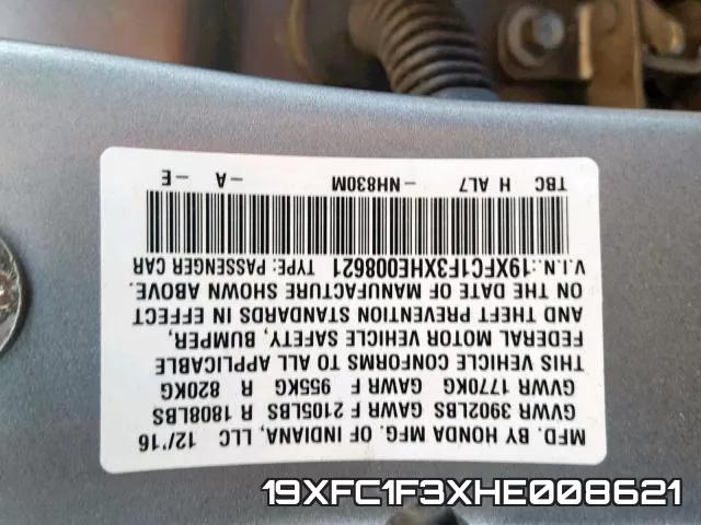 19XFC1F3XHE008621 фото 2