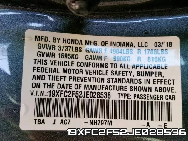 19XFC2F52JE028536 фото 2