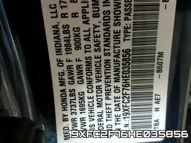 19XFC2F76HE035856 фото 2