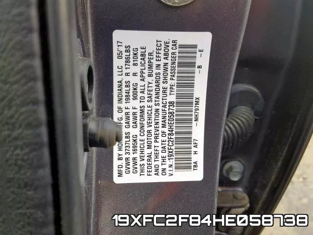 19XFC2F84HE058738 фото 2