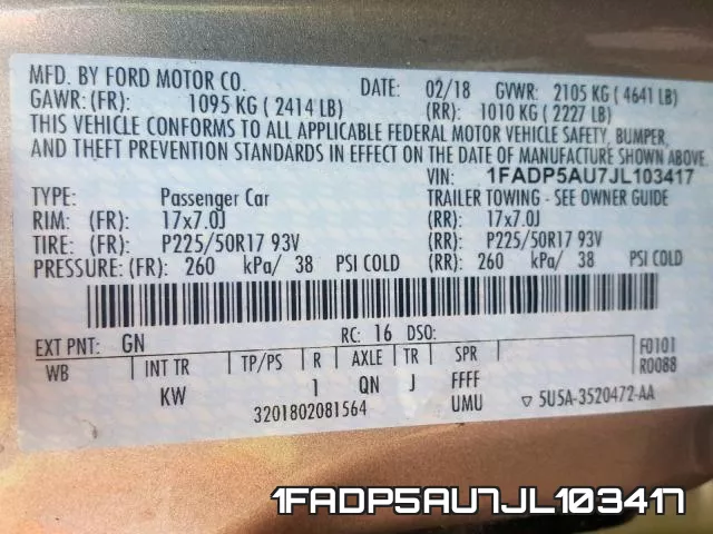 1FADP5AU7JL103417 фото 2