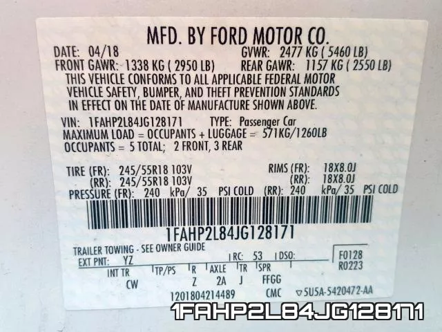 1FAHP2L84JG128171 фото 2