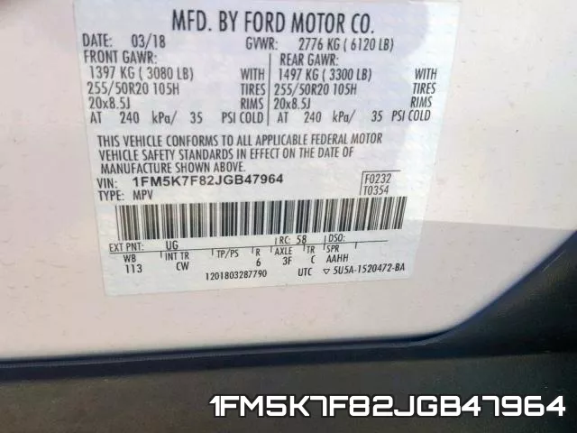 1FM5K7F82JGB47964 фото 2