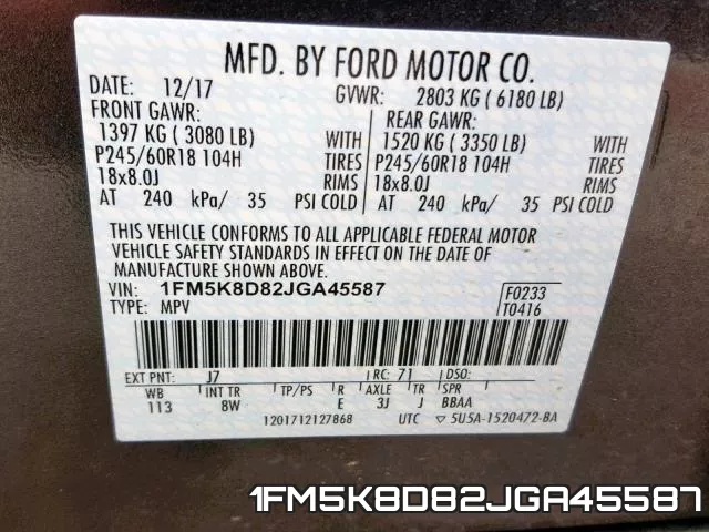1FM5K8D82JGA45587 фото 2