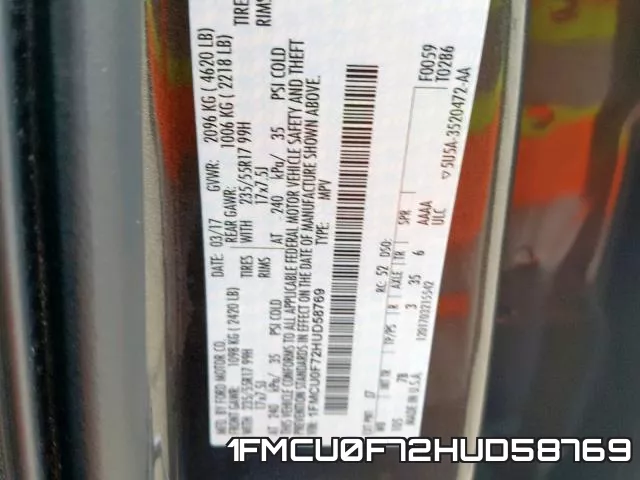 1FMCU0F72HUD58769 фото 2