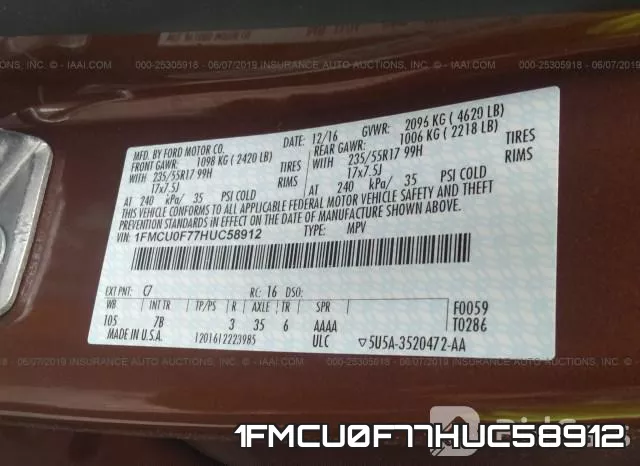1FMCU0F77HUC58912 фото 10