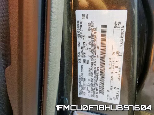1FMCU0F78HUB97604 фото 2