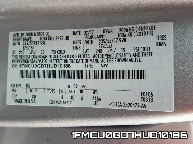 1FMCU0GD7HUD10186 фото 2