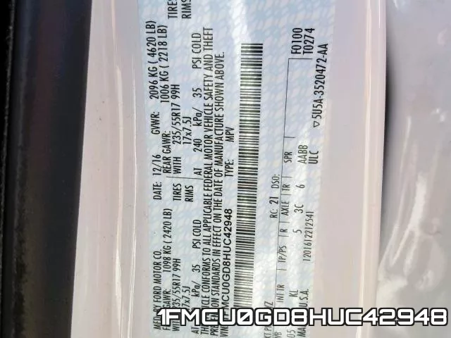 1FMCU0GD8HUC42948 фото 2