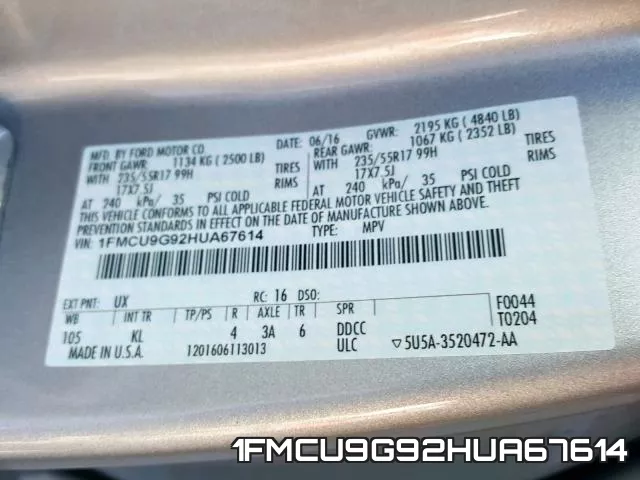 1FMCU9G92HUA67614 фото 2