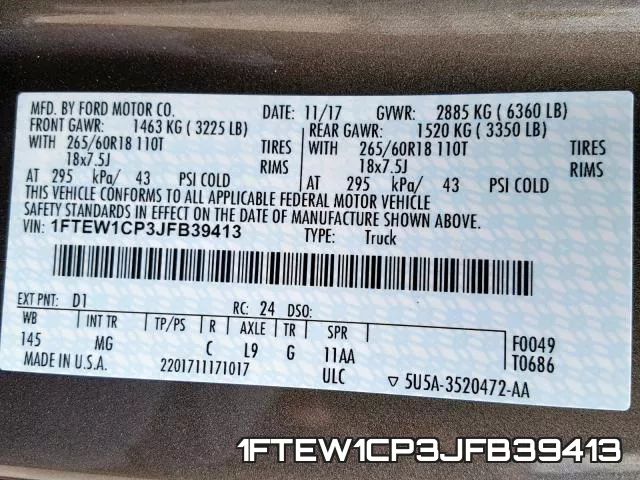1FTEW1CP3JFB39413 фото 2