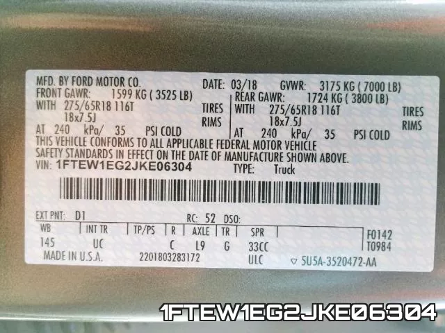 1FTEW1EG2JKE06304 фото 2