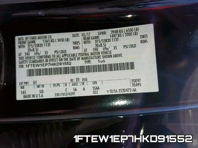 1FTEW1EP7HKD91552 фото 2