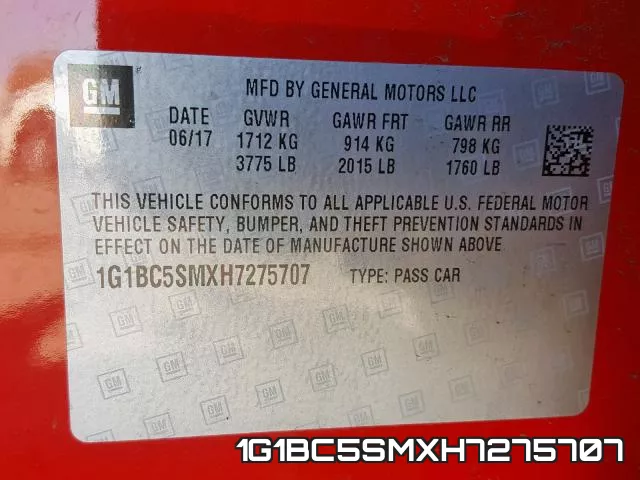 1G1BC5SMXH7275707 фото 2