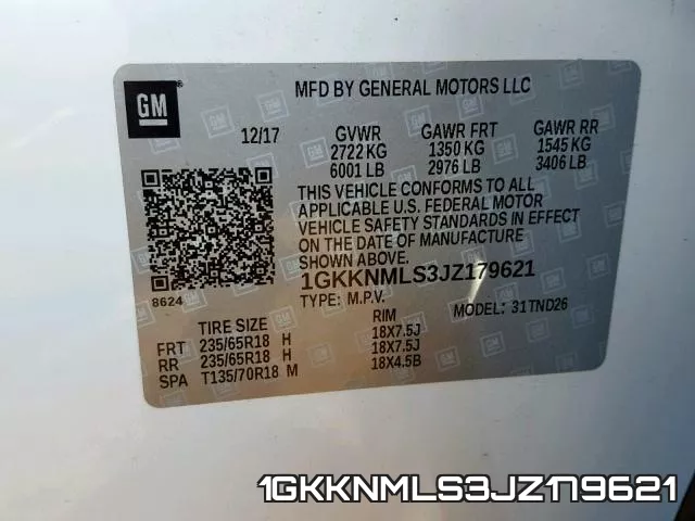 1GKKNMLS3JZ179621 фото 2