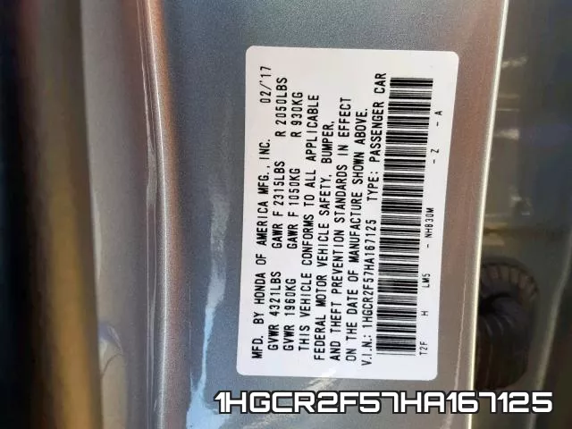 1HGCR2F57HA167125 фото 2