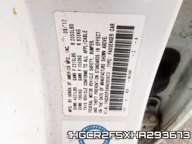 1HGCR2F5XHA293673 фото 2