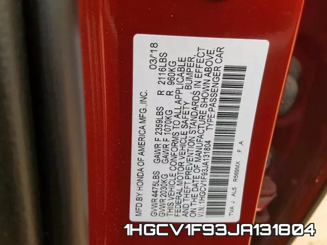 1HGCV1F93JA131804 фото 2