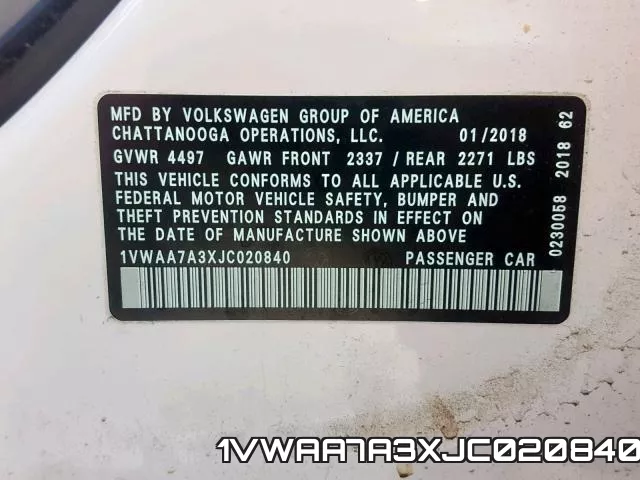 1VWAA7A3XJC020840 фото 2