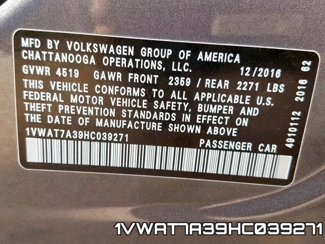 1VWAT7A39HC039271 фото 2
