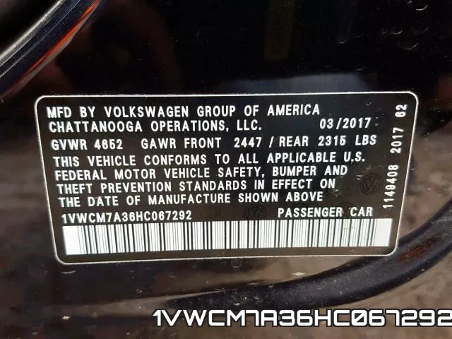 1VWCM7A36HC067292 фото 2