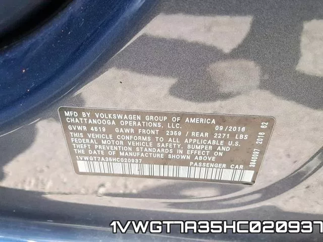 1VWGT7A35HC020937 фото 2