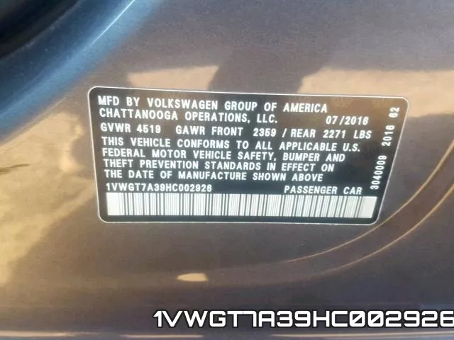 1VWGT7A39HC002926 фото 2
