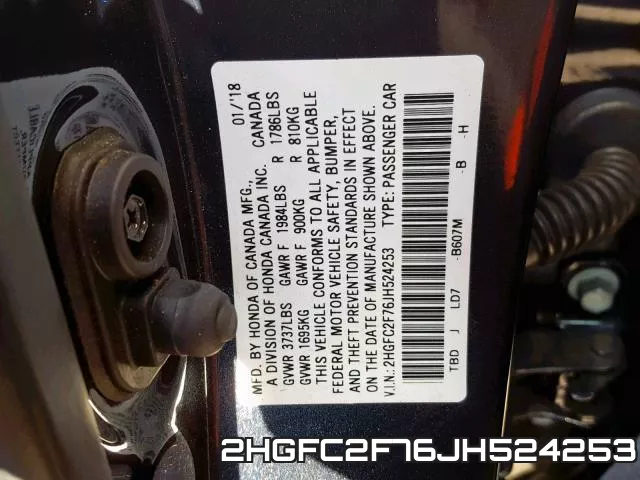 2HGFC2F76JH524253 фото 2