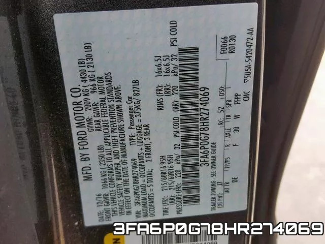 3FA6P0G78HR274069 фото 2