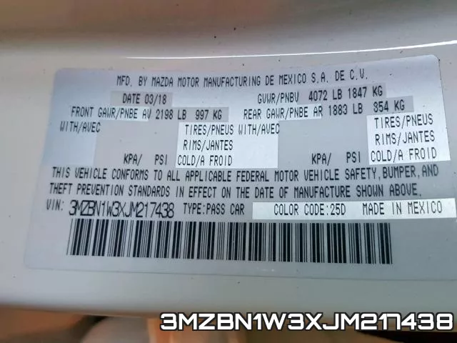3MZBN1W3XJM217438 фото 2