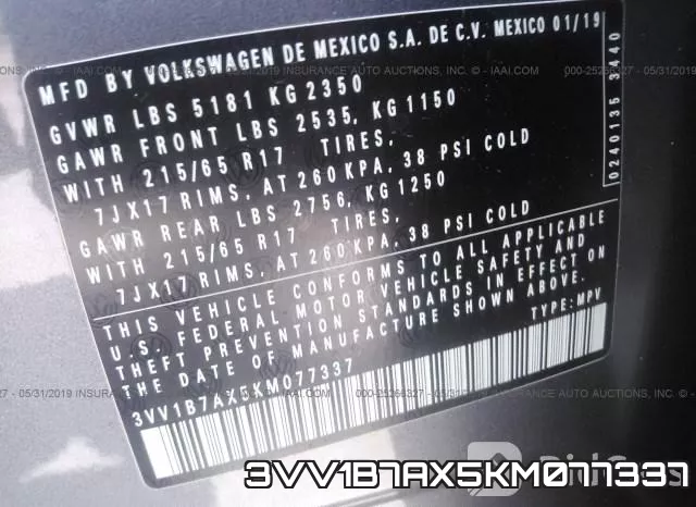 3VV1B7AX5KM077337 фото 9