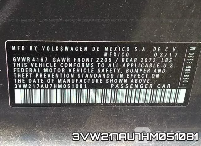 3VW217AU7HM051081 фото 10